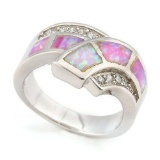 1 CARAT CREATED FIRE OPAL & 1/2 CARAT (10 PCS) CREATED WHITE SAPPHIRE 925 STERLING SILVER RING