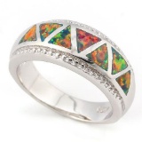 3 CARAT (7 PCS) CREATED FIRE OPAL 925 STERLING SILVER BAND RING