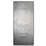 100 oz Silver Bar - Heraeus (Extruded)