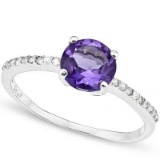 1.35 CARAT TW AMETHYST & CREATED WHITE SAPPHIRE PLATINUM OVER 0.925 STERLING SILVER RING