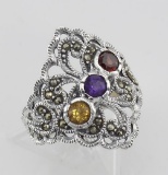 Antique Style Marcasite Multi-Stone Ring - Sterling Silver