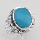Classic Turquoise Ring with Butterfly Side Design - Sterling Silver