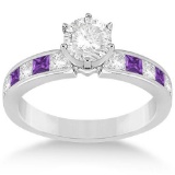 Channel Amethyst and Diamond Engagement Ring 14k White Gold (1.50ct)