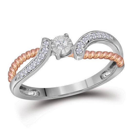 10kt White Gold Womens Round Diamond Rose-tone Rope Bridal Wedding Engagement Ring 1/10 Cttw