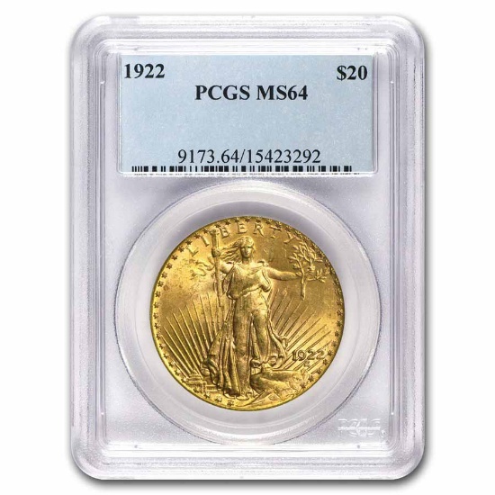 1922 $20 Saint-Gaudens Gold Double Eagle MS-64 PCGS