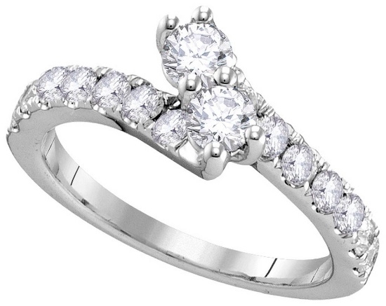 14kt White Gold Womens Round Diamond 2-stone Hearts Together Bridal Wedding Engagement Ring 3/4 Cttw