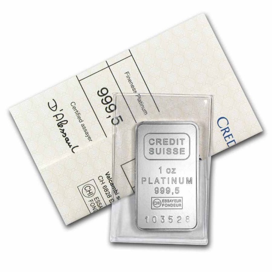 1 oz Platinum Bar - Credit Suisse (.9995 Fine, w/Assay)