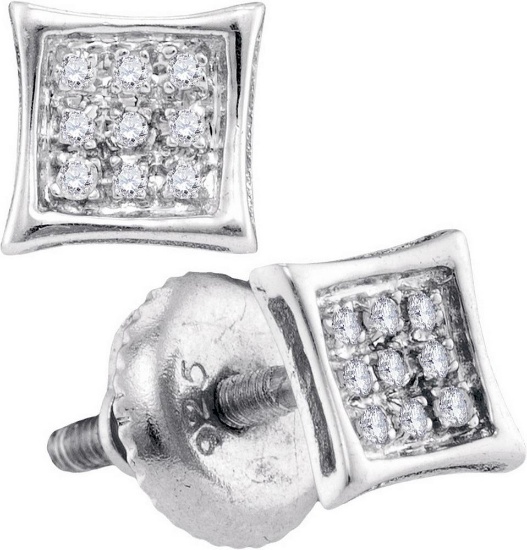 10kt White Gold Womens Round Diamond Square Kite Cluster Stud Earrings 1/20 Cttw