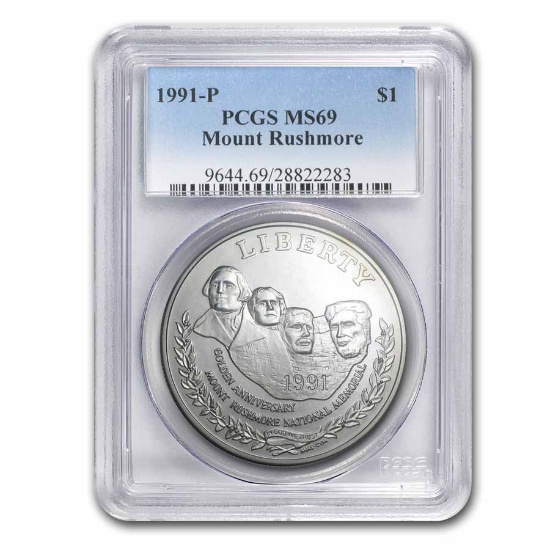 1991-P Mount Rushmore $1 Silver Commem MS-69 PCGS