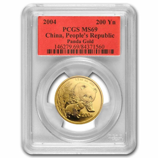 2004 China 1/2 oz Gold Panda MS-69 PCGS