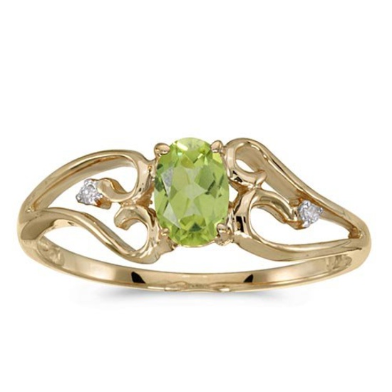 Certified 10k Yellow Gold Oval Peridot And Diamond Ring 0.41 CTW