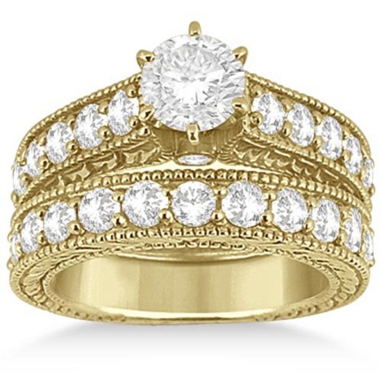 Diamond Wedding and Engagement Ring Set 14k Yellow Gold (2.85ct)