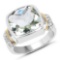 Two Tone Plated 6.42 Carat Genuine Green Amethyst and White Topaz .925 Sterling Silver Ring