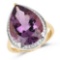 14K Yellow Gold Plated 9.60 Carat Genuine Amethyst .925 Sterling Silver Ring