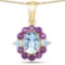 14K Yellow Gold Plated 3.91 Carat Genuine Blue Topaz and Amethyst .925 Sterling Silver Pendant