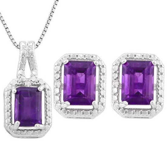 3 CARAT AMETHYST & DIAMOND 925 STERLING SILVER SET