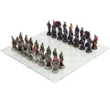 CIVIL WAR CHESS SET WITH GLASS BOARD H: 3in.