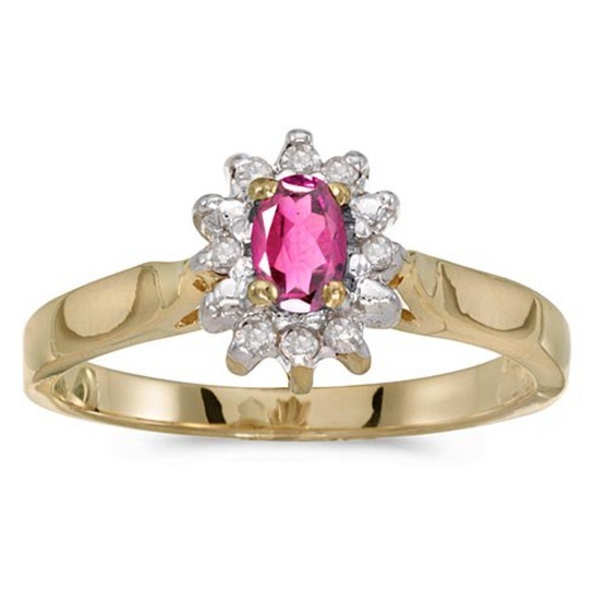 Certified 10k Yellow Gold Oval Pink Topaz And Diamond Ring 0.33 CTW