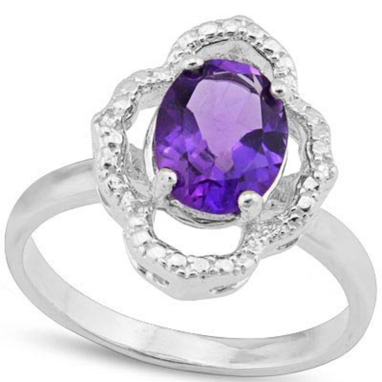 1.682 CARAT TW AMETHYST & GENUINE DIAMOND PLATINUM OVER 0.925 STERLING SILVER RING