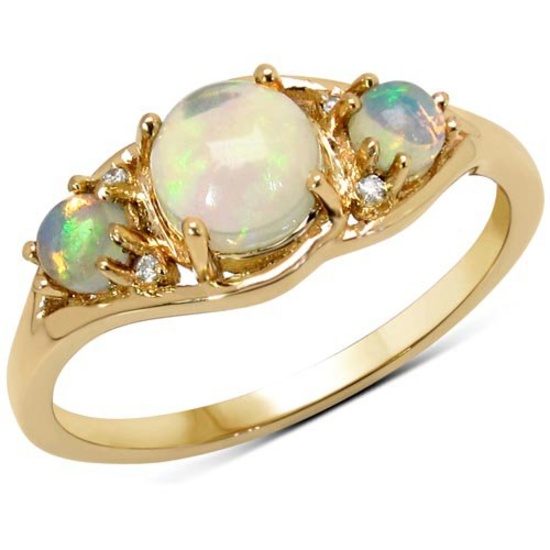 0.68 Carat Genuine Ethiopian Opal and White Diamond 14K Yellow Gold Ring