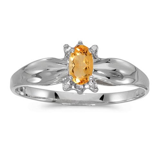 Certified 14k White Gold Oval Citrine And Diamond Ring 0.16 CTW