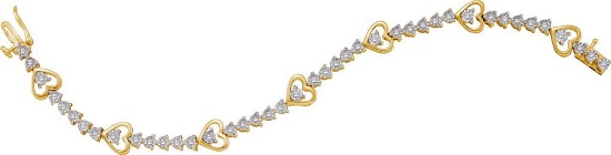 .925 Sterling Silver Yellow 1 Row Heart Love Diamond Womens Tennis Bracelet 1/2CT