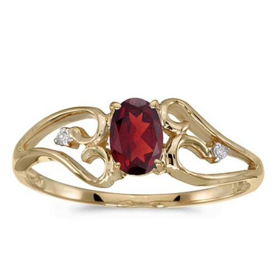 Certified 14k Yellow Gold Oval Garnet And Diamond Ring 0.48 CTW