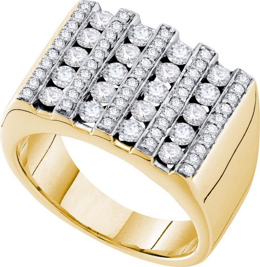 14kt Yellow Gold Mens Round Channel-set Diamond Square Stripe Cluster Ring 1-1/2 Cttw