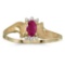 Certified 10k Yellow Gold Oval Ruby And Diamond Satin Finish Ring 0.19 CTW