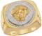 10kt Yellow Gold Mens Round Diamond Gorgon Medusa Ribbed Cluster Ring 1/2 Cttw