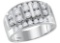 14kt White Gold Mens Round Channel-set Diamond Striped Wedding Band Ring 2.00 Cttw
