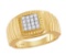 10kt Yellow Gold Mens Round Diamond Square Cluster Ribbed Accent Ring 3/8 Cttw