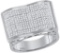 10kt White Gold Mens Round Pave-set Diamond Rectangle Concave Cluster Ring 3/4 Cttw