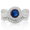 1 1/5 CARAT CREATED BLUE SAPPHIRE & 2/5 CARAT (40 PCS) FLAWLESS CREATED DIAMOND 925 STERLING SILVER