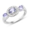 0.98 Carat Genuine Tanzanite and White Diamond .925 Sterling Silver Ring