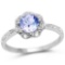 1.08 Carat Genuine Tanzanite and White Topaz .925 Sterling Silver Ring