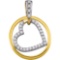 10kt Yellow Gold Womens Round Diamond Circle Nested Heart Pendant 1/5 Cttw