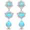 6.68 Carat Genuine Turquoise and White Topaz .925 Sterling Silver Earrings