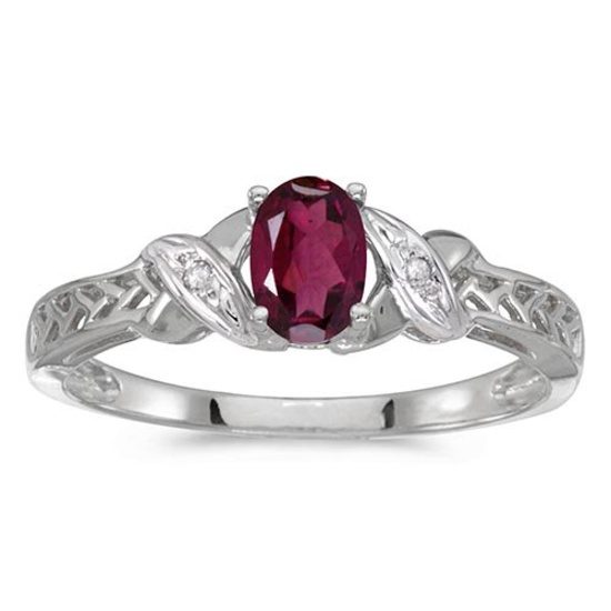 Certified 14k White Gold Oval Rhodolite Garnet And Diamond Ring 0.5 CTW