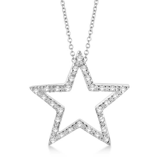 Star Shaped Diamond Pendant Necklace 14k White Gold (0.10ct)