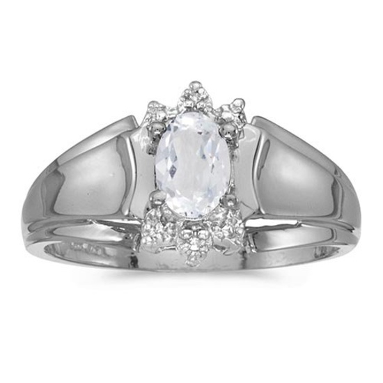 Certified 10k White Gold Oval White Topaz And Diamond Ring 0.49 CTW