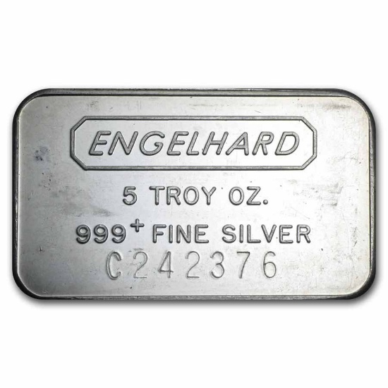 5 oz Silver Bar - Engelhard (Struck, Logo Reverse)