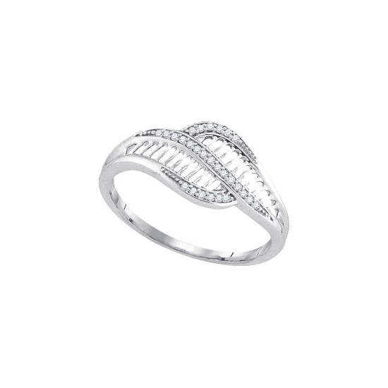 10kt White Gold Womens Round Diamond Simple Bypass Cluster Ring 1/12 Cttw