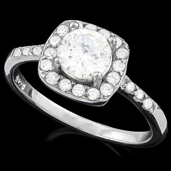 1 1/2 CARAT (27 PCS) FLAWLESS CREATED DIAMOND 925 STERLING SILVER HALO RING