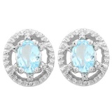 1 CARAT BABY SWISS BLUE TOPAZ & DIAMOND 925 STERLING SILVER EARRINGS