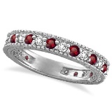 Diamond and Garnet Eternity Ring Filigree Band 14k White Gold (1.08ctw)