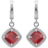 2 4/5 CARAT ENHANCED GENUINE RUBY & DIAMOND 925 STERLING SILVER EARRINGS