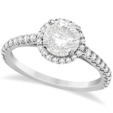 Halo Diamond Engagement Ring with Side Stone Accents 14K W. Gold 1.50ct