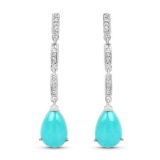 5.65 Carat Genuine Turquoise and White Topaz .925 Sterling Silver Earrings