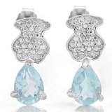 4/5 CARAT BABY SWISS BLUE TOPAZ & DIAMOND 925 STERLING SILVER EARRINGS